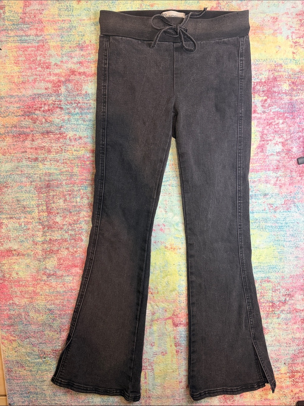 No Boundaries Black Flared Drawstring Waist Jeans